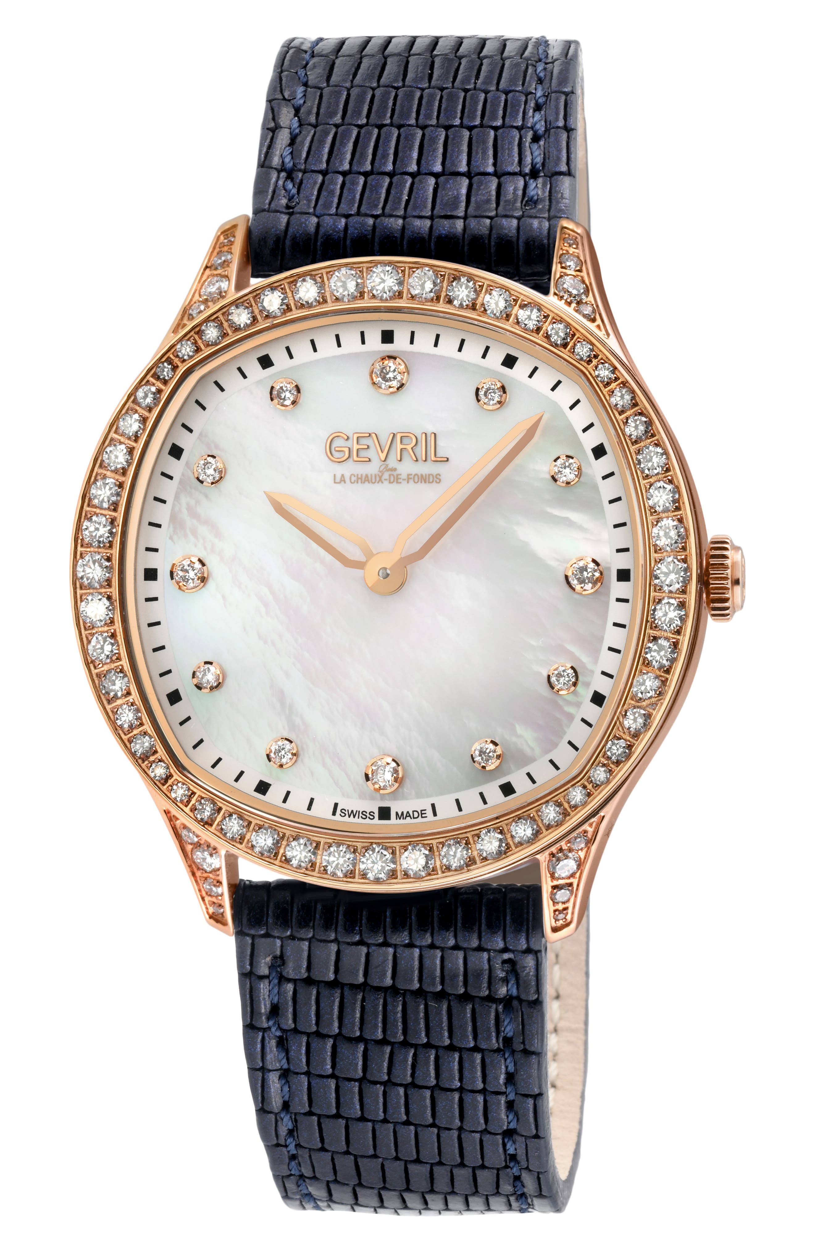 GEVRIL Morcote Swiss Diamond Leather Strap Watch, 36mm - 1.3ct.