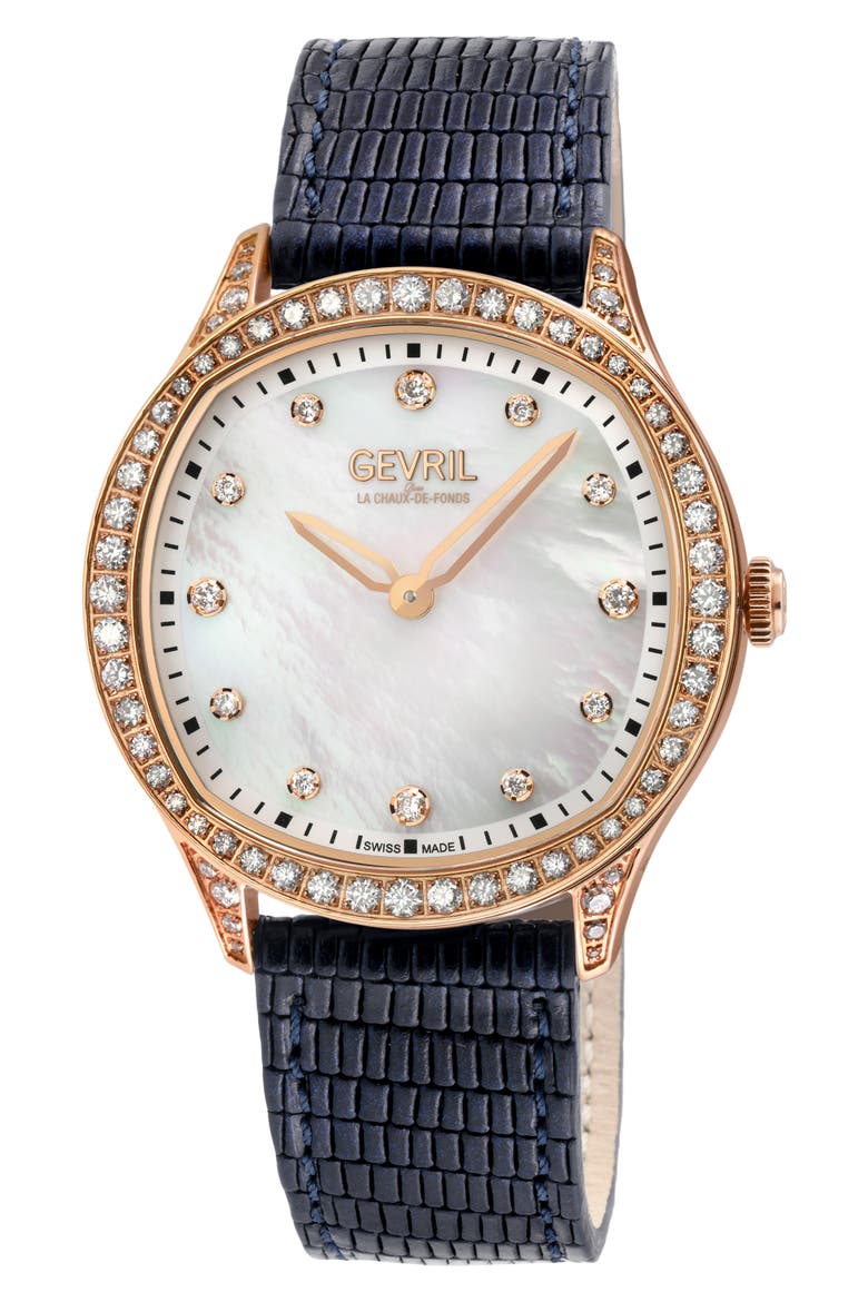 Morcote Swiss Diamond Leather Strap Watch, 36mm - 1.3ct., Main, color, BLACK
