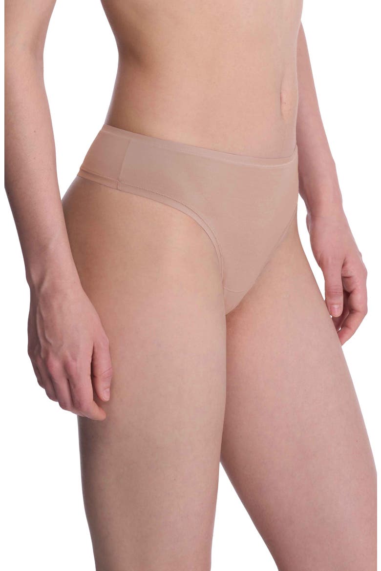 Bliss Bare Stretch Cotton Thong, Alternate, color, CAFE