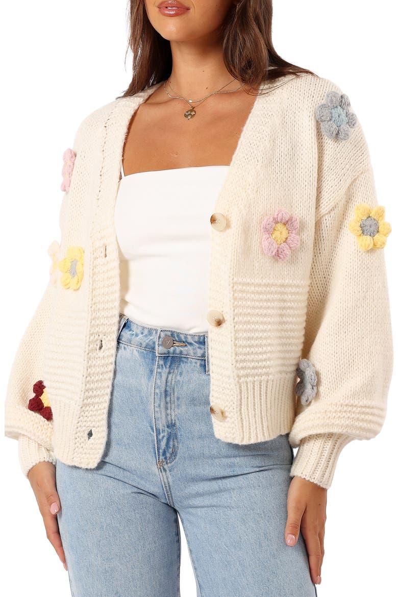 Sienna 3D Flower Cardigan, Main, color, CREAM