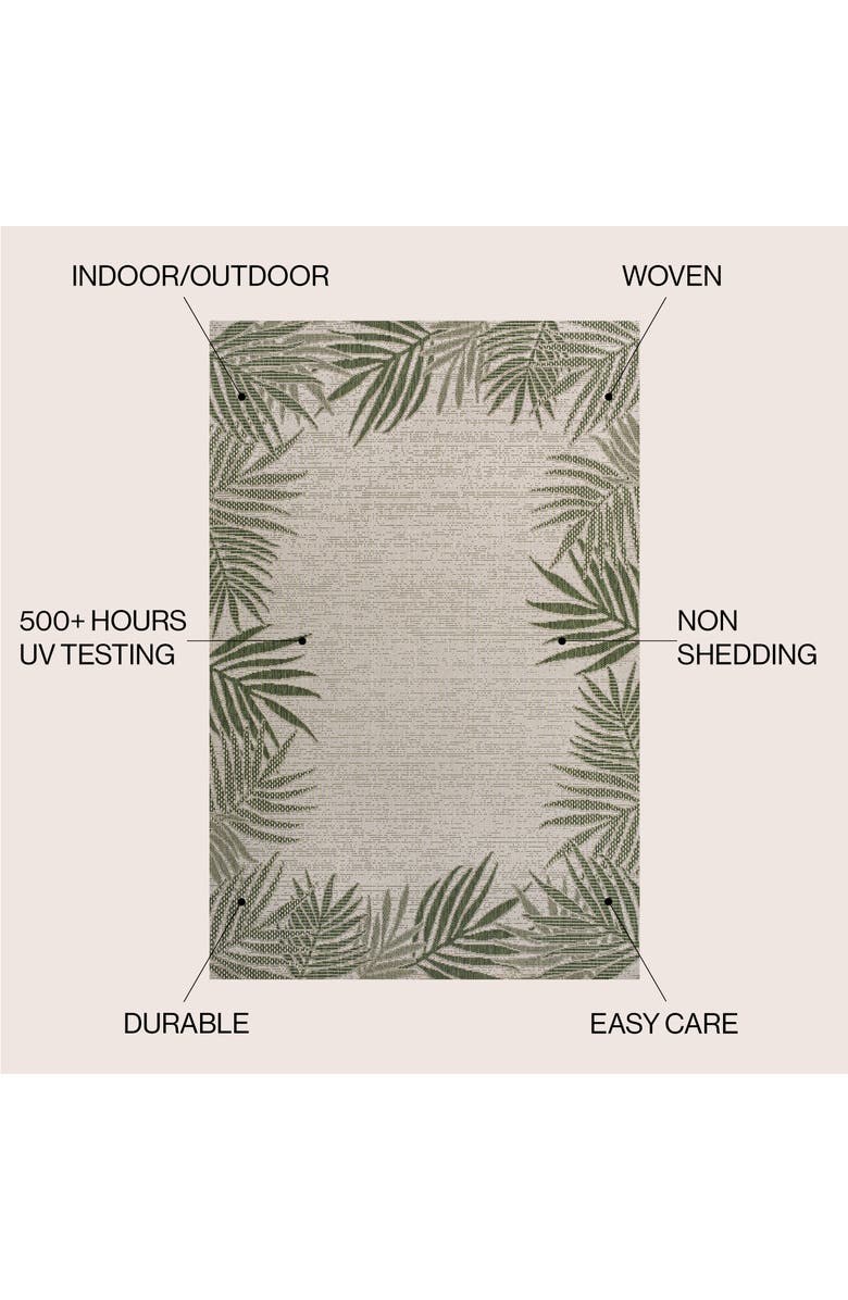 JONATHAN Y Isla Coastal Cottage Palm Frond Border Indoor/Outdoor Area Rug, Alternate, color, Green/Cream