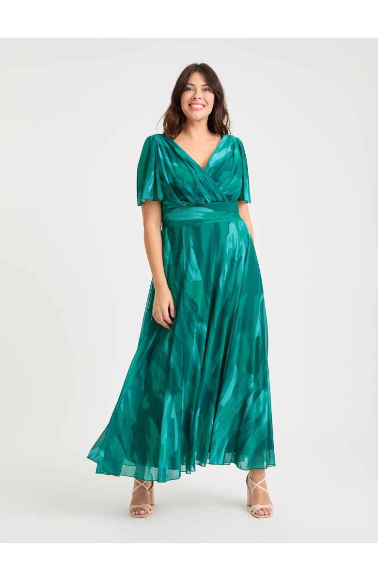 Scarlett & Jo Isabelle Abstract Angel Sleeve Dress, Main, color, Sea Green