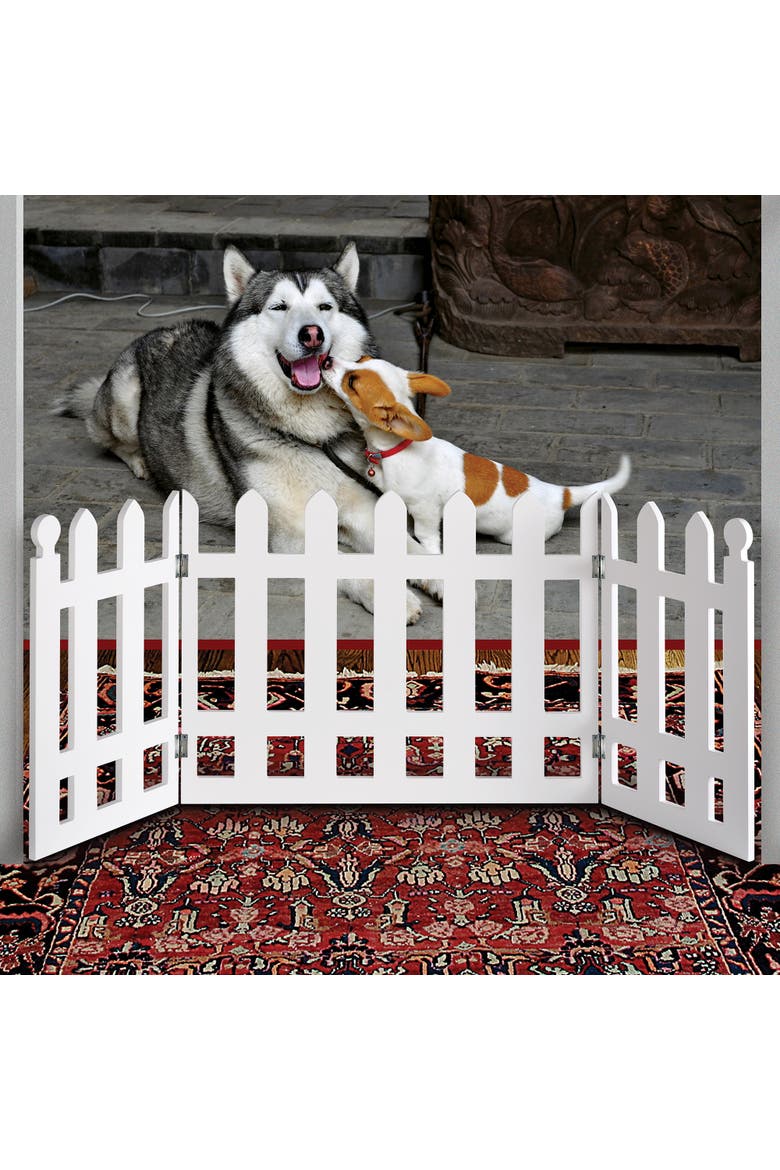 Wooden Pet Gate White Picket Fence, Alternate, color, Multicolored