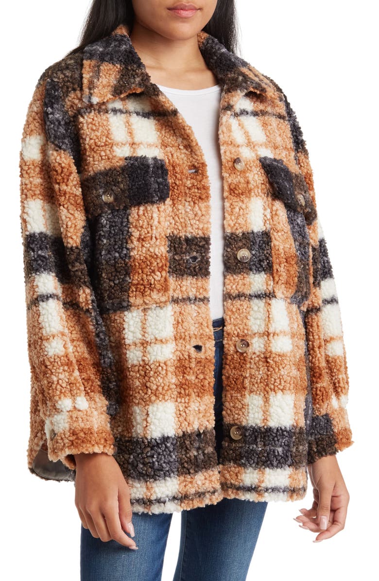 Blu Pepper Faux Shearling Plaid Jacket, Main, color,