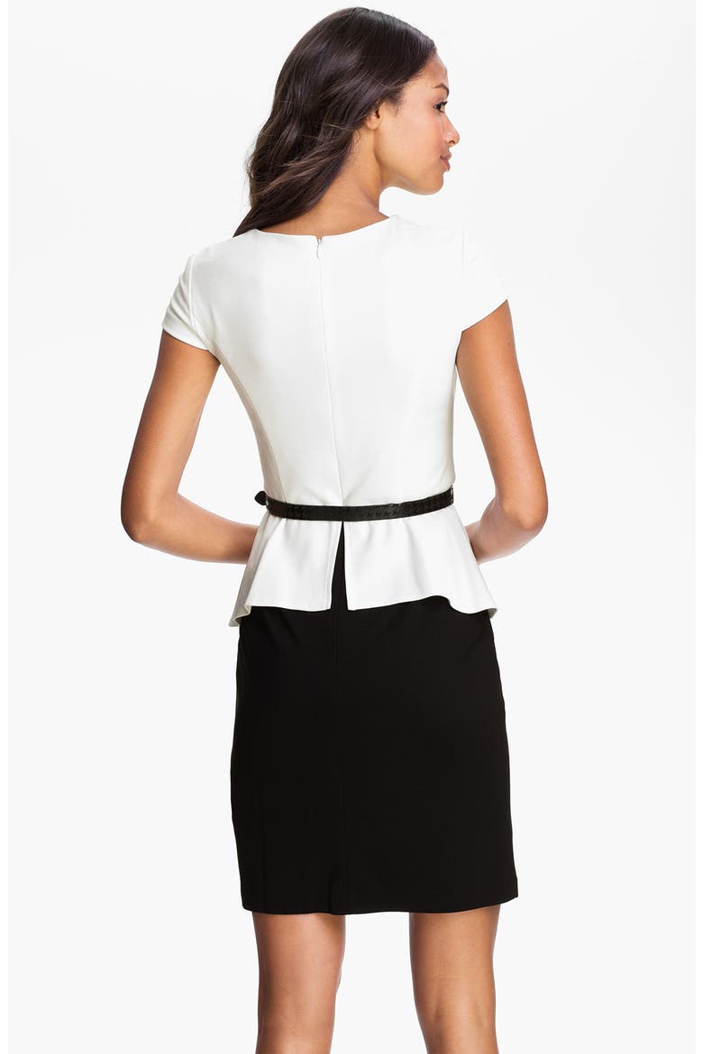 Colorblock Peplum Dress, Alternate, color, IVORY/ BLACK