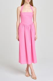 WAYF Camellia Halter Neck Stretch Cotton Midi Dress