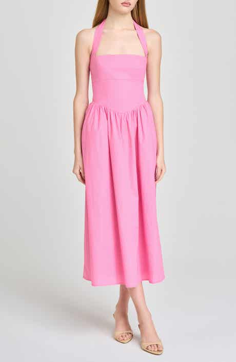 Camellia Halter Neck Stretch Cotton Midi Dress