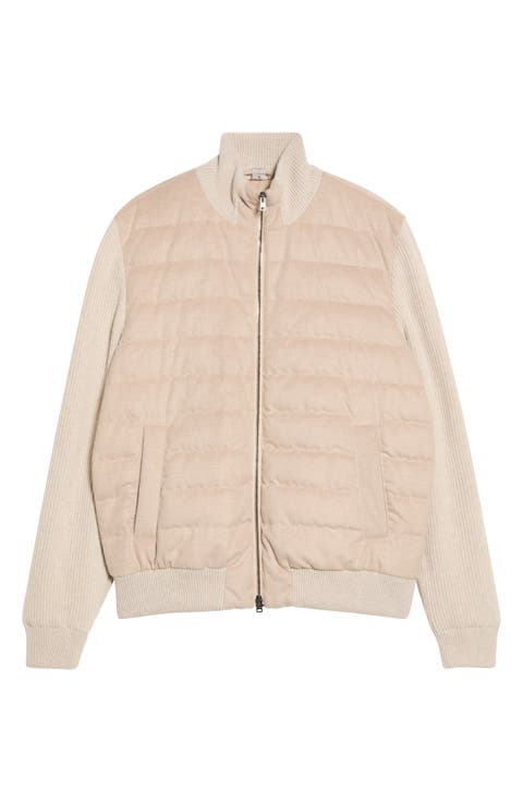 Mixed Media Mélange Cash-Feel Quilted Down Jacket
