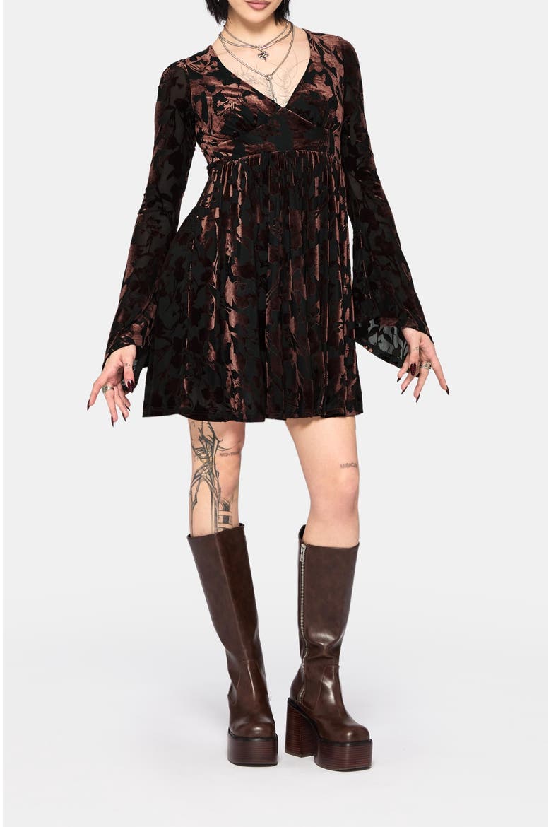 Dakota Flare Sleeve Mini Dress, Main, color, Brown