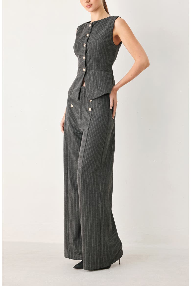 Pinstripe Peplum Vest, Alternate, color, CHARCOAL/ WHITE