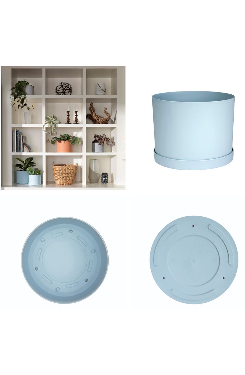 Bloem Mathers Planter with Saucer Tray  8 Inch Misty Blue, Alternate, color, Blue