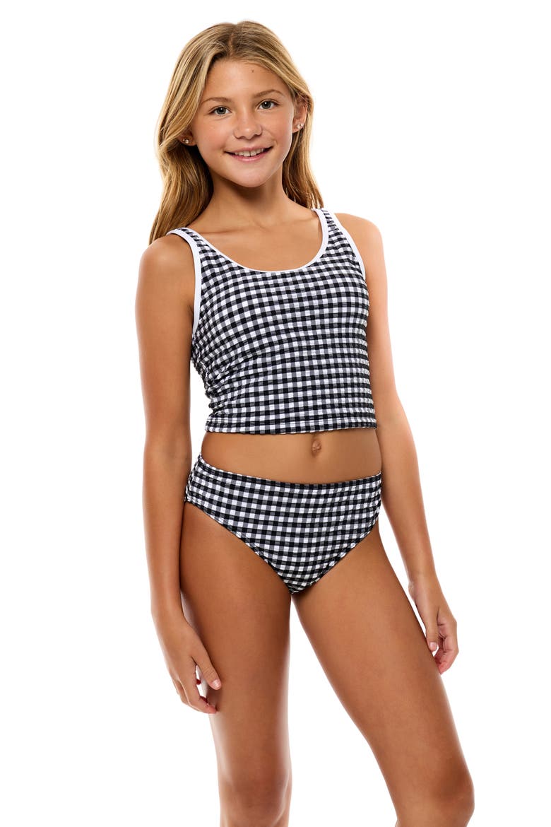 Kids' Gingham Seersucker Two-Piece Swimsuit, Alternate, color, BLACK