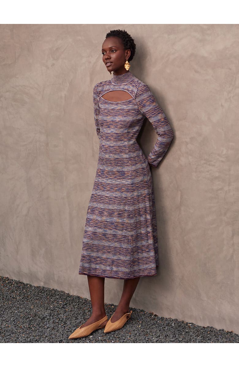 Misook Modern Fit-and-Flare Melange Knit Cutout Midi Dress, Alternate, color, Starry/Sangria/Gold/Parch/Ivry
