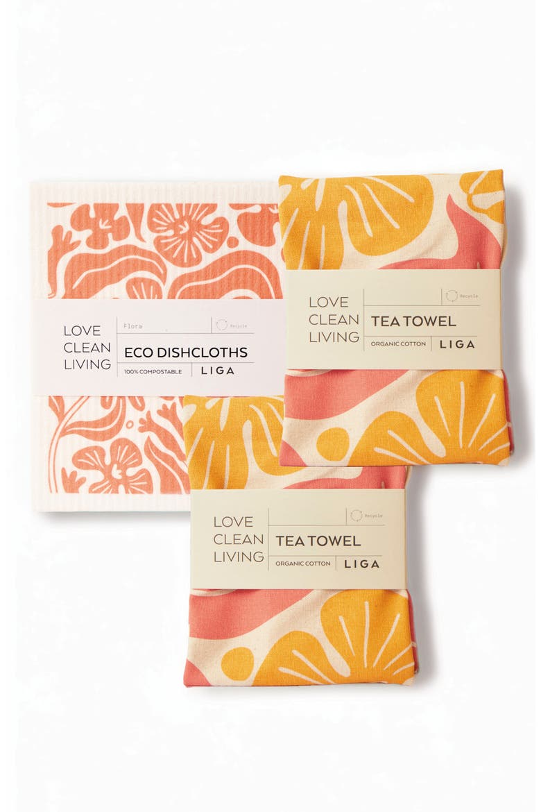 Tea Towels - Flora Set of 2 + Dishcloths Set of 2 - Flora, Main, color, Flora