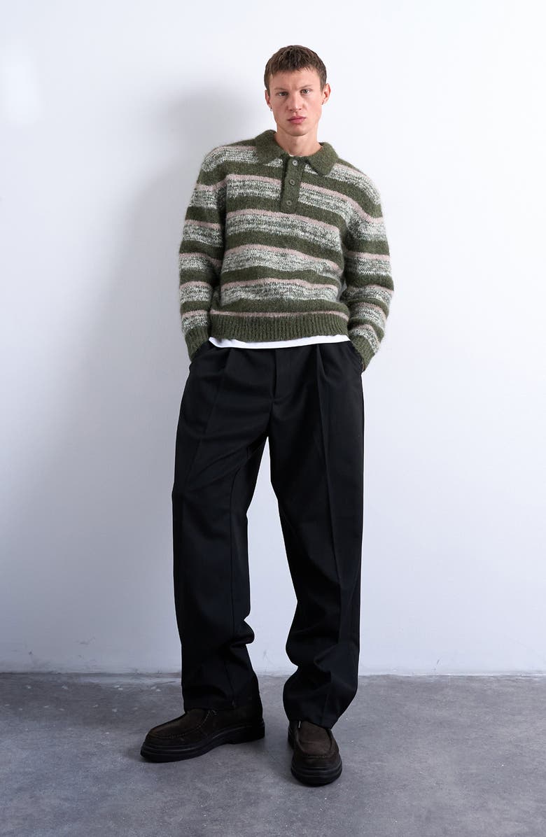 Topman Relaxed Fit Stripe Polo, Alternate, color, Green Khaki