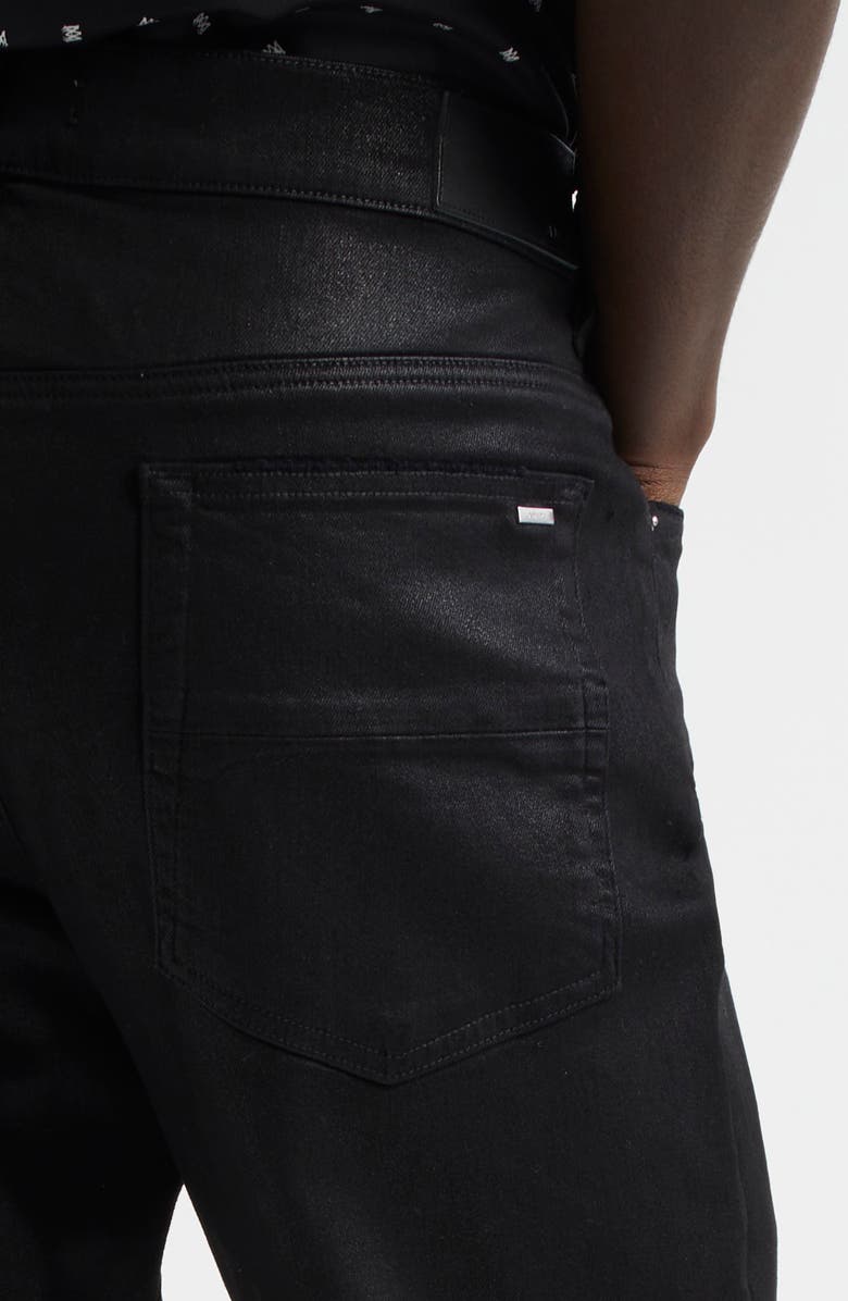 AMIRI MX1 Leather Patched Distressed Waxed Jeans, Alternate, color, Black