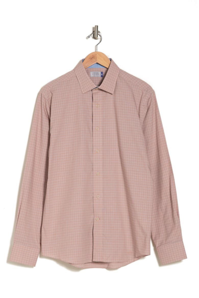Trim Fit Check Long Sleeve Cotton Button-Up Shirt, Alternate, color, ORANGE/ LIGHT BLUE