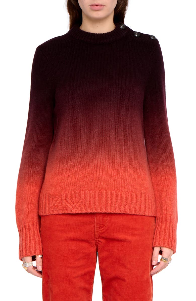 Zadig & Voltaire Malty Dip Dye Cashmere Crewneck Sweater, Main, color, Tangerine