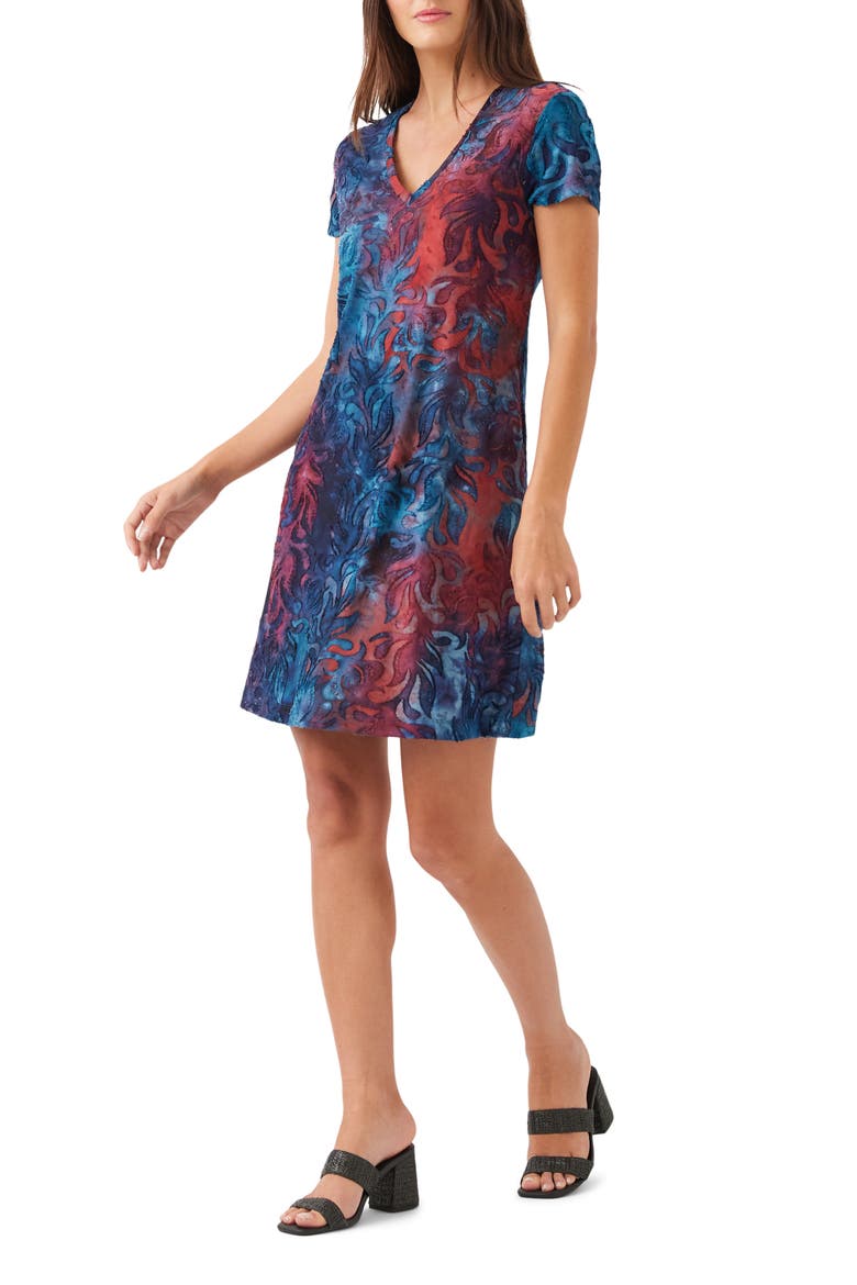 Tie Dye Burnout A-Line Dress, Alternate, color, NAVY/ RED