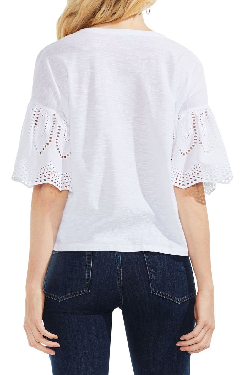 Vince Camuto Lace Eyelet Ruffle Sleeve Tee, Alternate, color, 