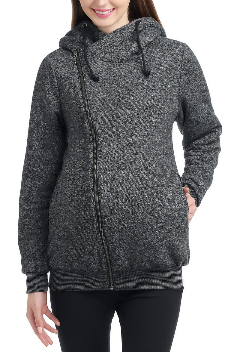 Kenzie Zip Maternity Hoodie, Main, color, BLACK
