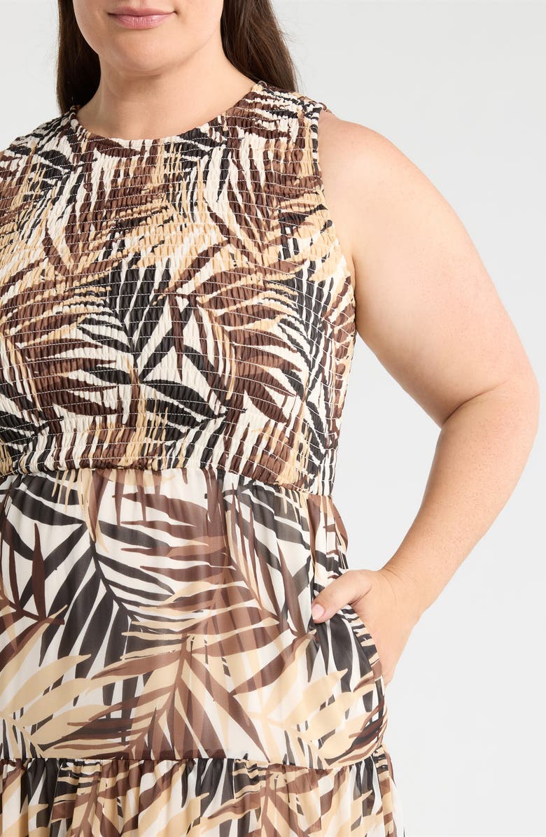 Anne Klein Smocked Bodice Tiered Maxi Dress, Alternate, color, White Dove Multi