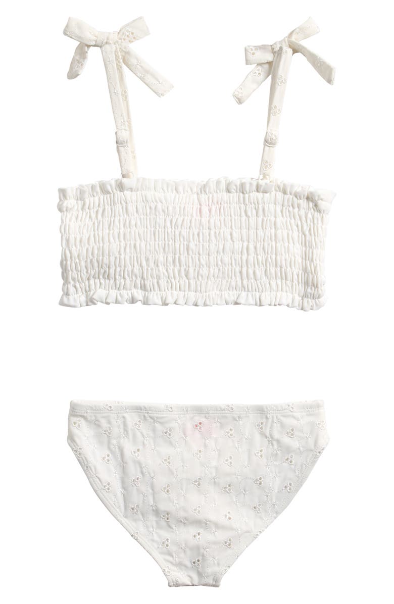 Miken Swim Kids' Eyelet Smocked Two-Piece Swimsuit, Alternate, color, White
