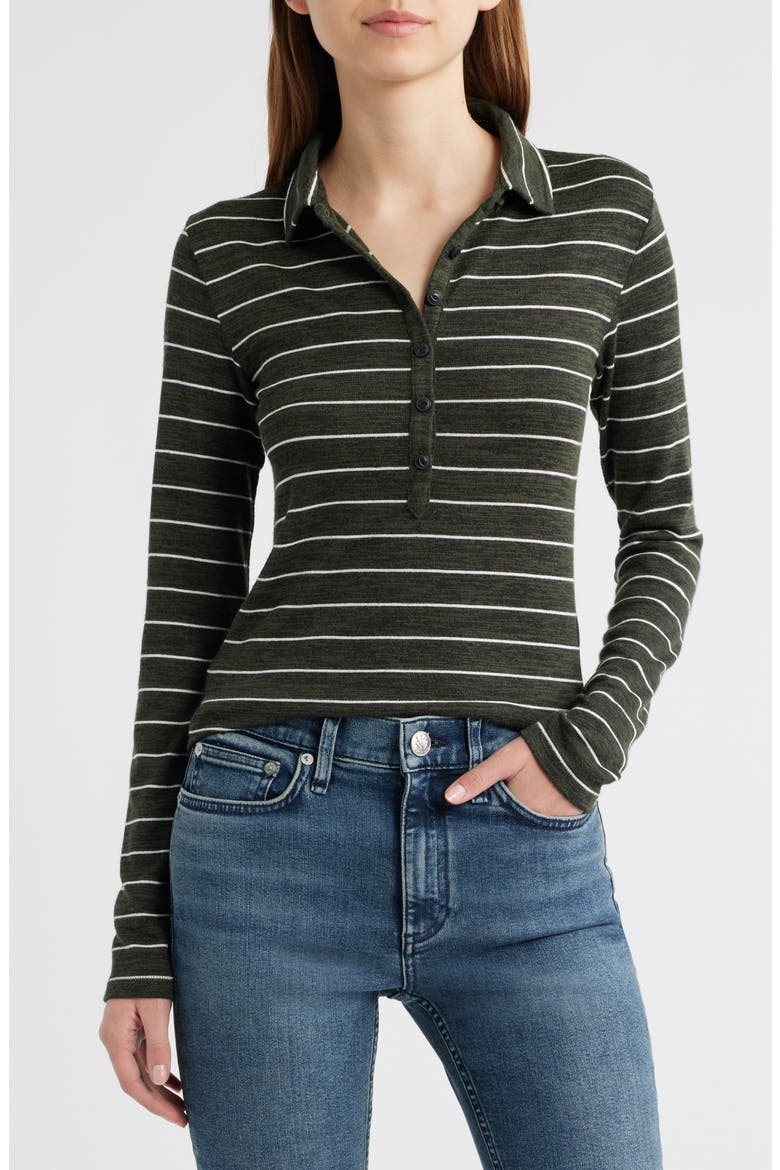 The Knit Stripe Long Sleeve Polo, Main, color, ARMY GREEN IVORY