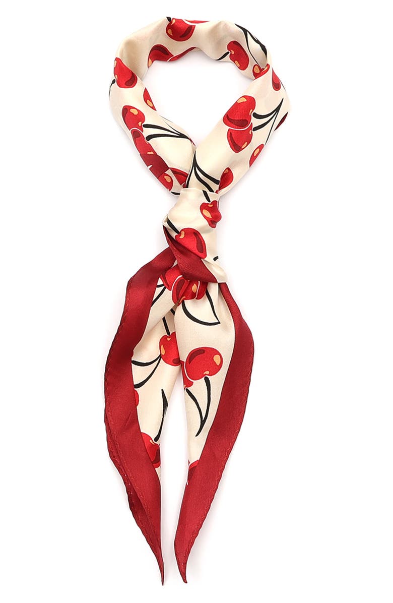 COACH Cherries Swirl Print Diamond Silk Scarf, Alternate, color, 