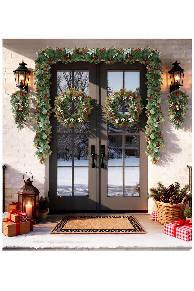 Set of 2 Artificial Christmas Eucalyptus Garland, Alternate, color, Green