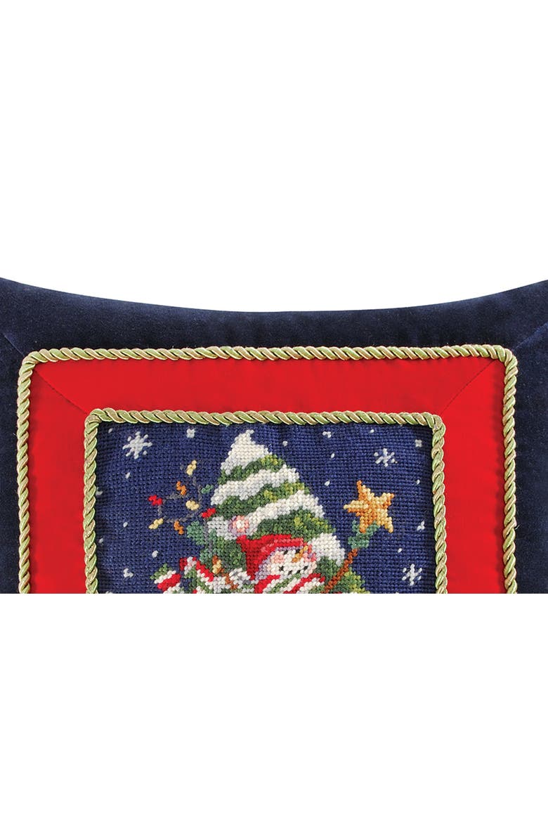 Snowman With Tree Needlepoint Pillow, 18" x 18", Alternate, color, Blue