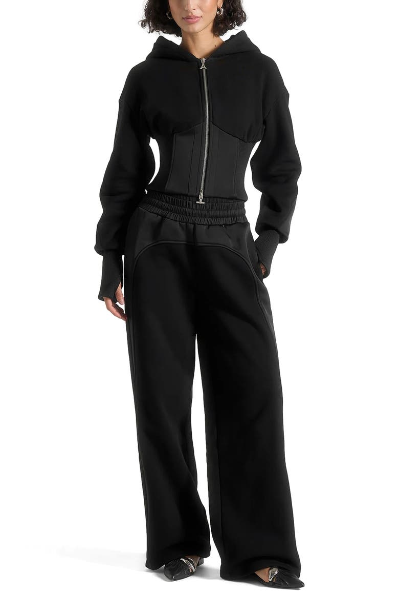 Manière De Voir Loula Jersey And Satin Joggers, Main, color, Black