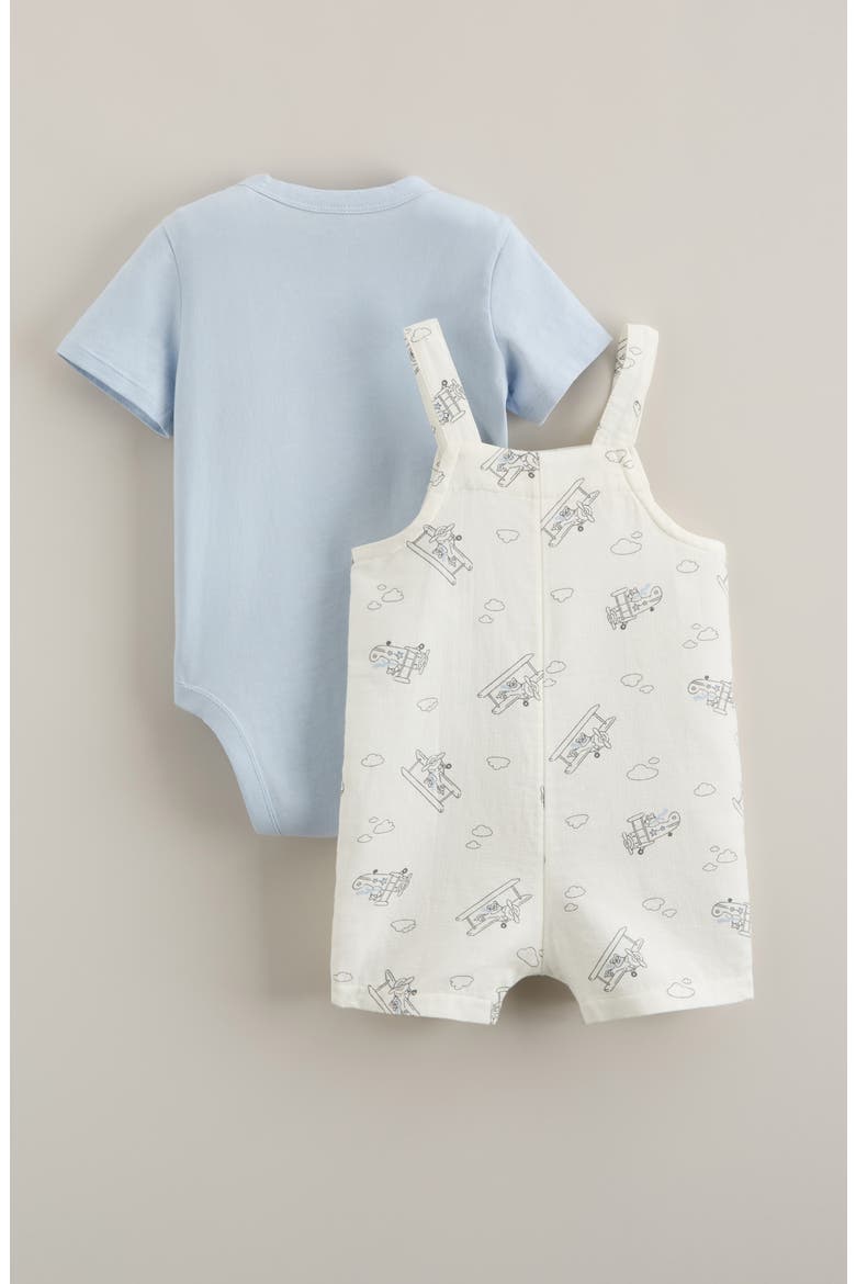 Cotton Bodysuit & Shortalls Set, Alternate, color, BLUE SKYWAY FLYER BEARS