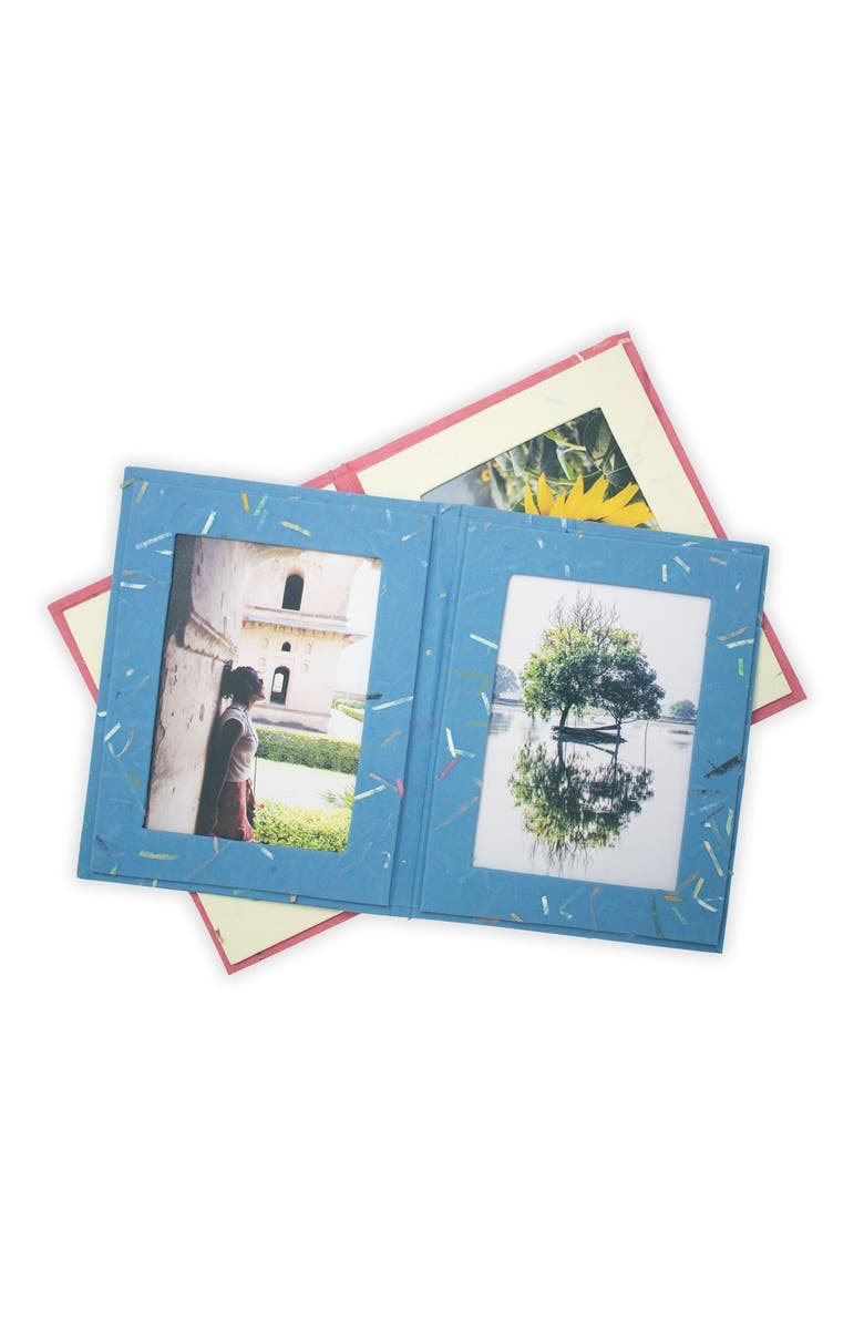 Sustainable Threads Double Photo Frames Handmade Upcycled Tree-Free Paper - Set of 5, Alternate, color, Strokes