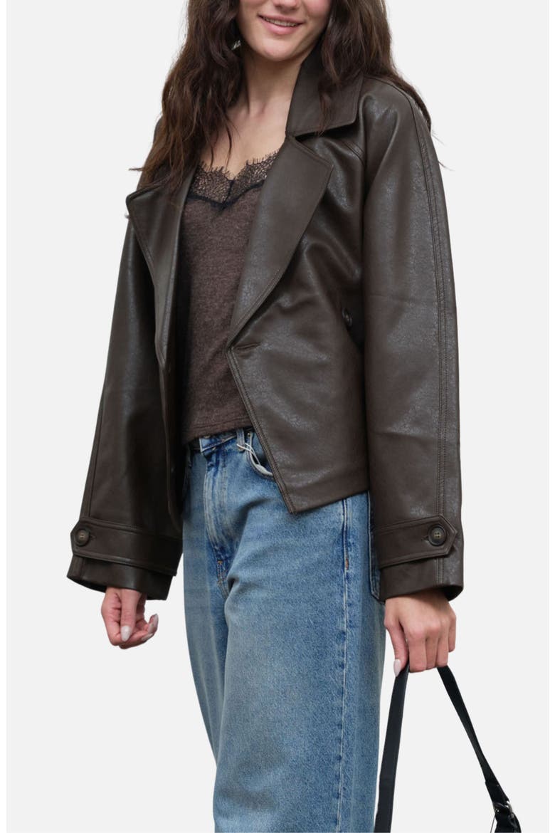 Faux Leather Trench Jacket, Alternate, color, DARK BROWN