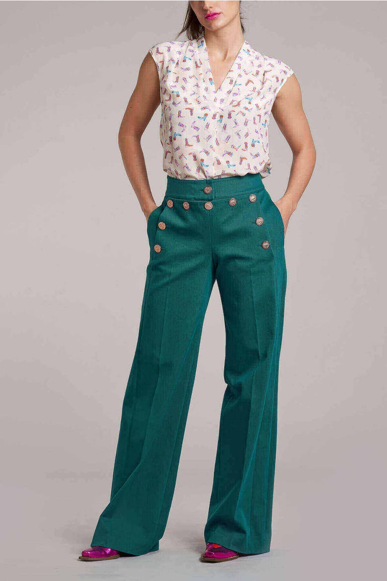 Striped Sailor Trousers, Alternate, color, Emerald