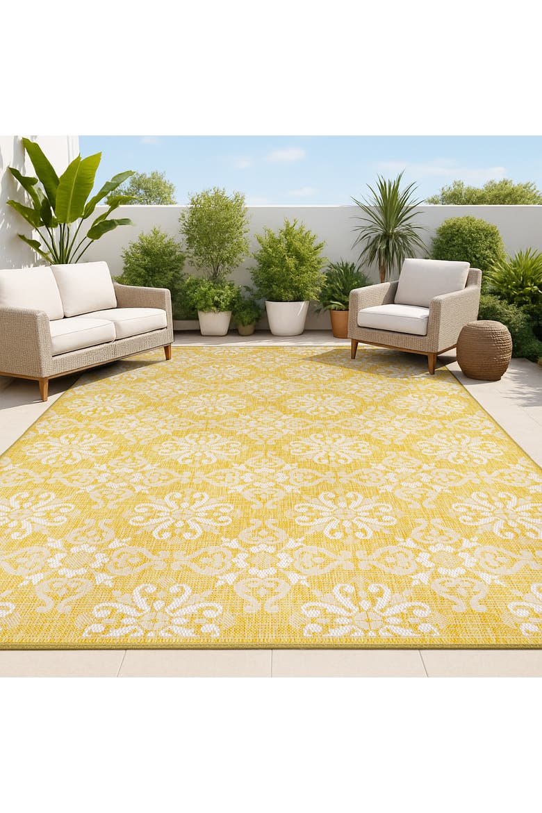 Amora Traditional Mediterranean Tile Design Indoor/Outdoor Area Rug, Alternate, color, Yellow/Cream