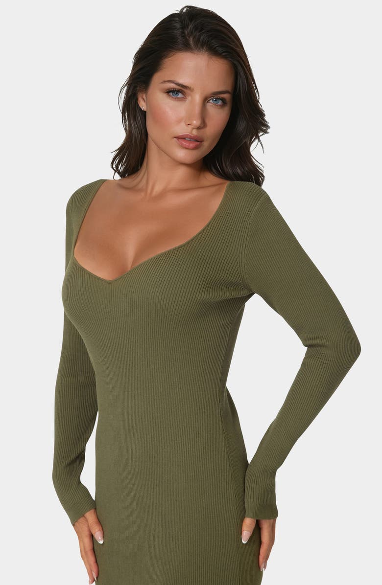 bebe Long Sleeve Sweater Dress, Alternate, color, Olive