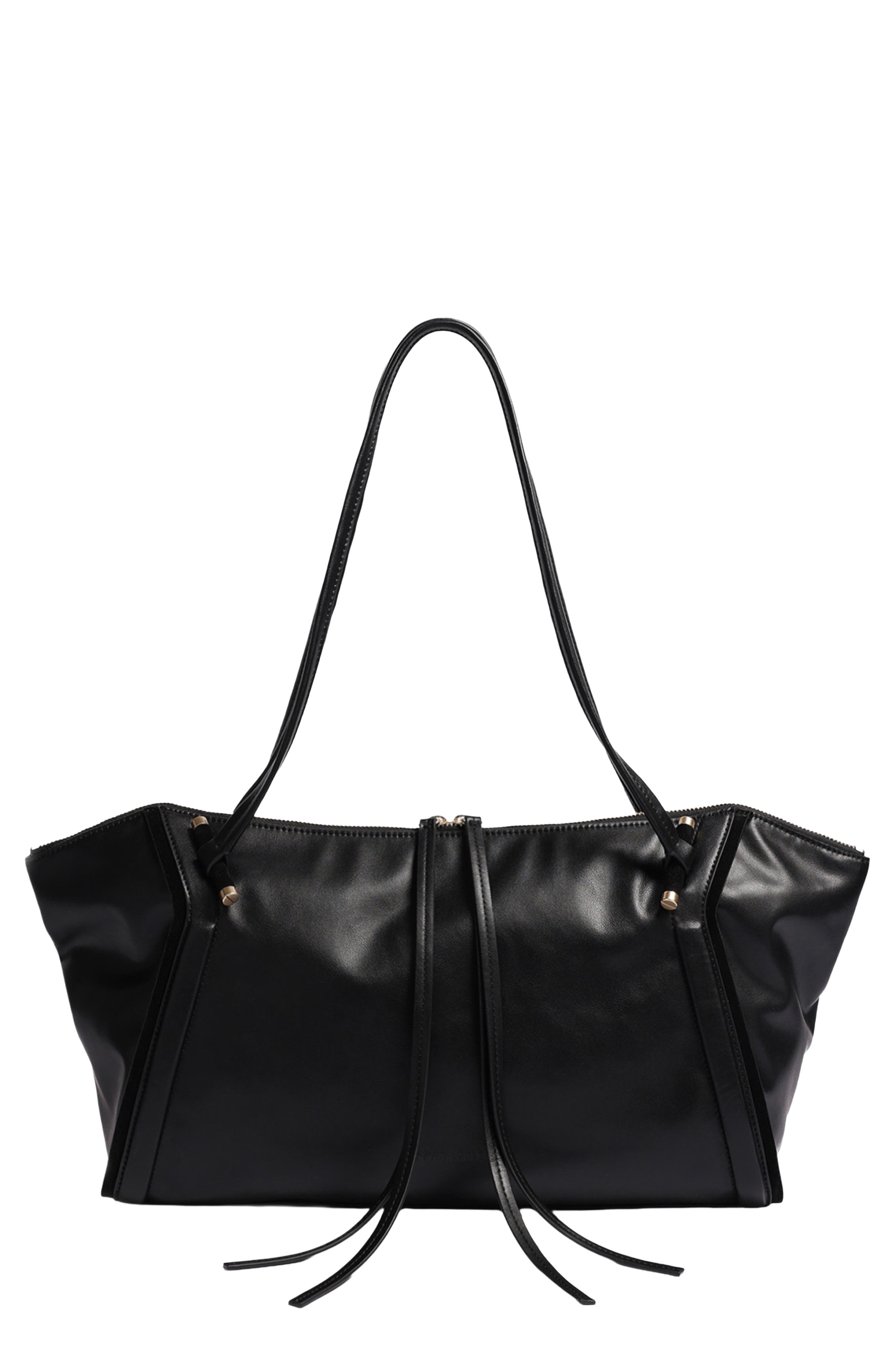Highline Top Zip Leather Tote, Main, color, BLACK