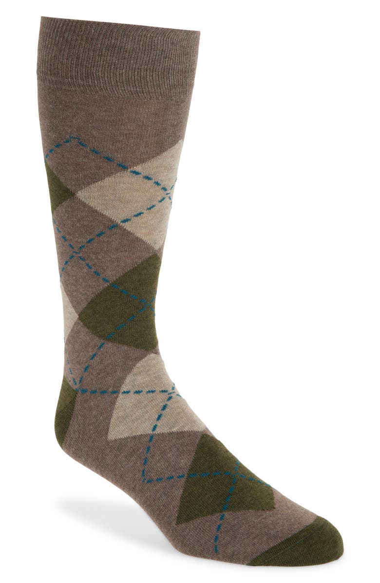 Nordstrom Argyle Combed Cotton Blend Dress Socks, Main, color, Taupe- Green