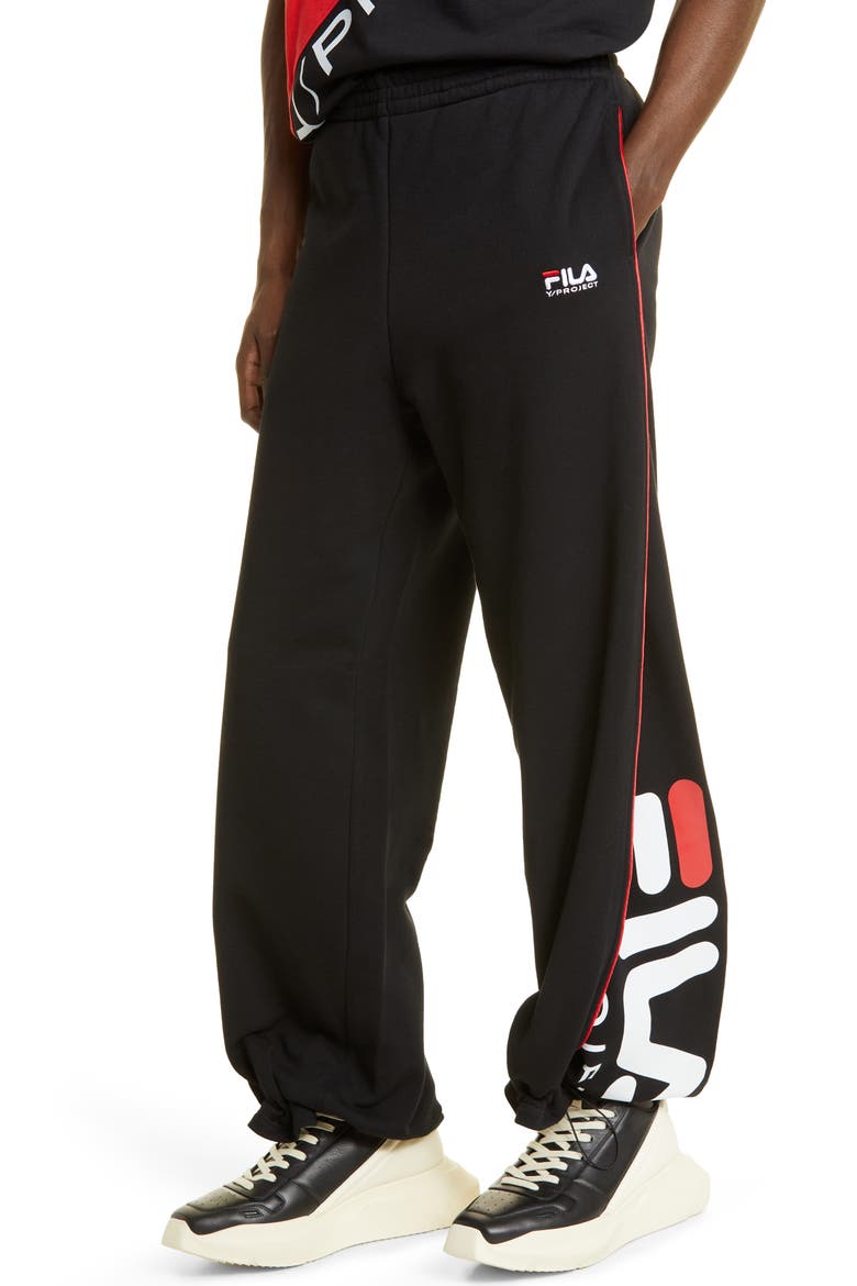 x FILA Logo Panel Cotton Sweatpants, Alternate, color, BLACK