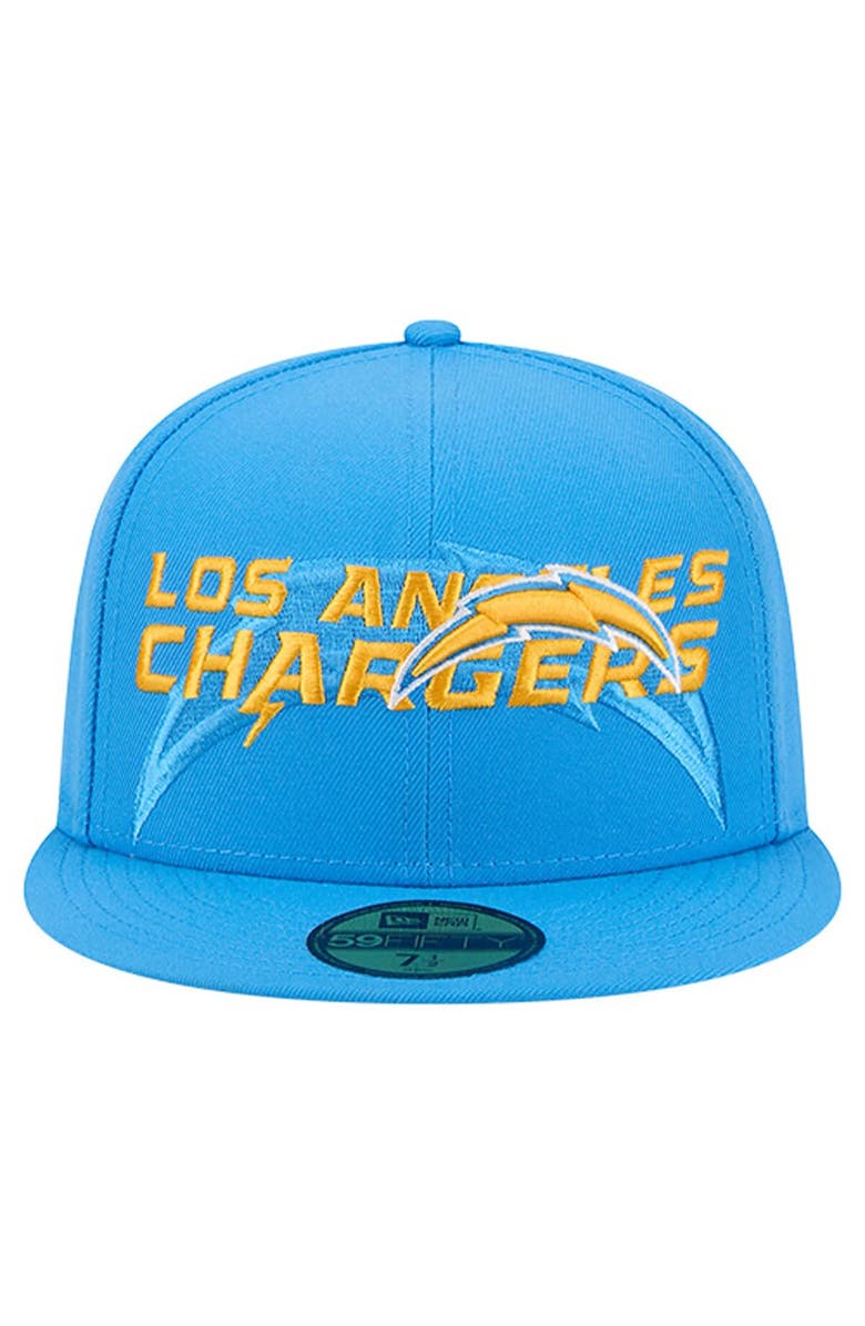 New Era Men
s New Era  Powder Blue Los Angeles Chargers Overlap Wordmark 59FIFTY Fitted Hat, Alternate, color, Powder Blue