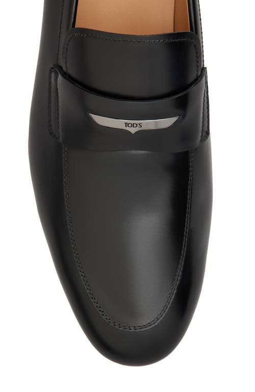 Tod's Logo-embellished Glossed Full-grain Leather Penny Loafers In Nero