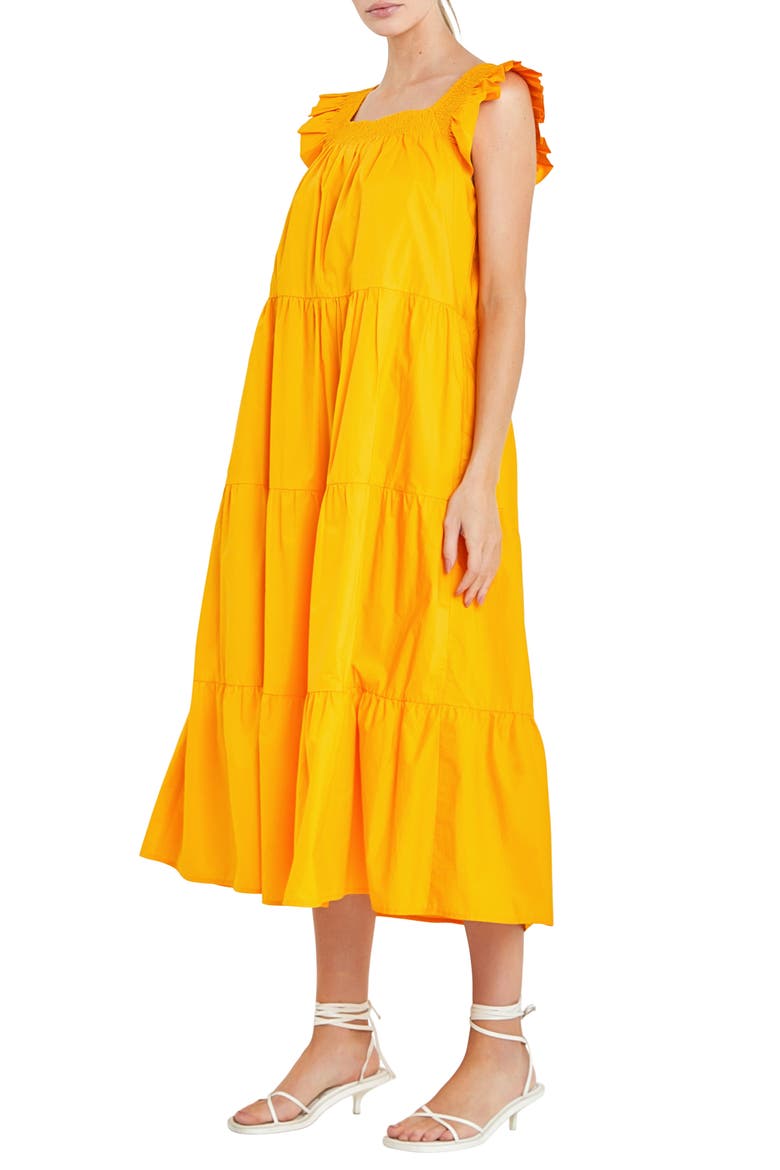 Ruffle Detail Midi Dress, Alternate, color, ORANGE