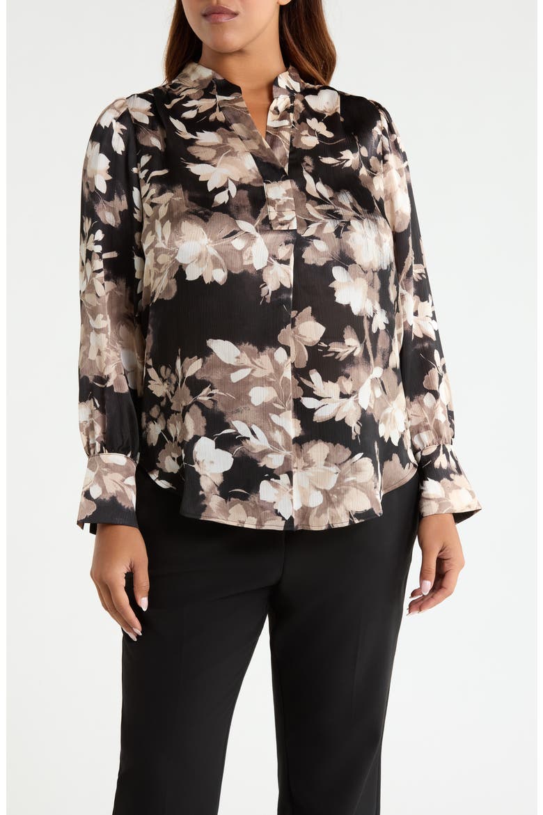 Pleat Front Floral Top, Main, color, ANNE BLACK/ LATTE
