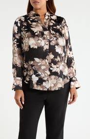 Anne Klein Pleat Front Floral Top