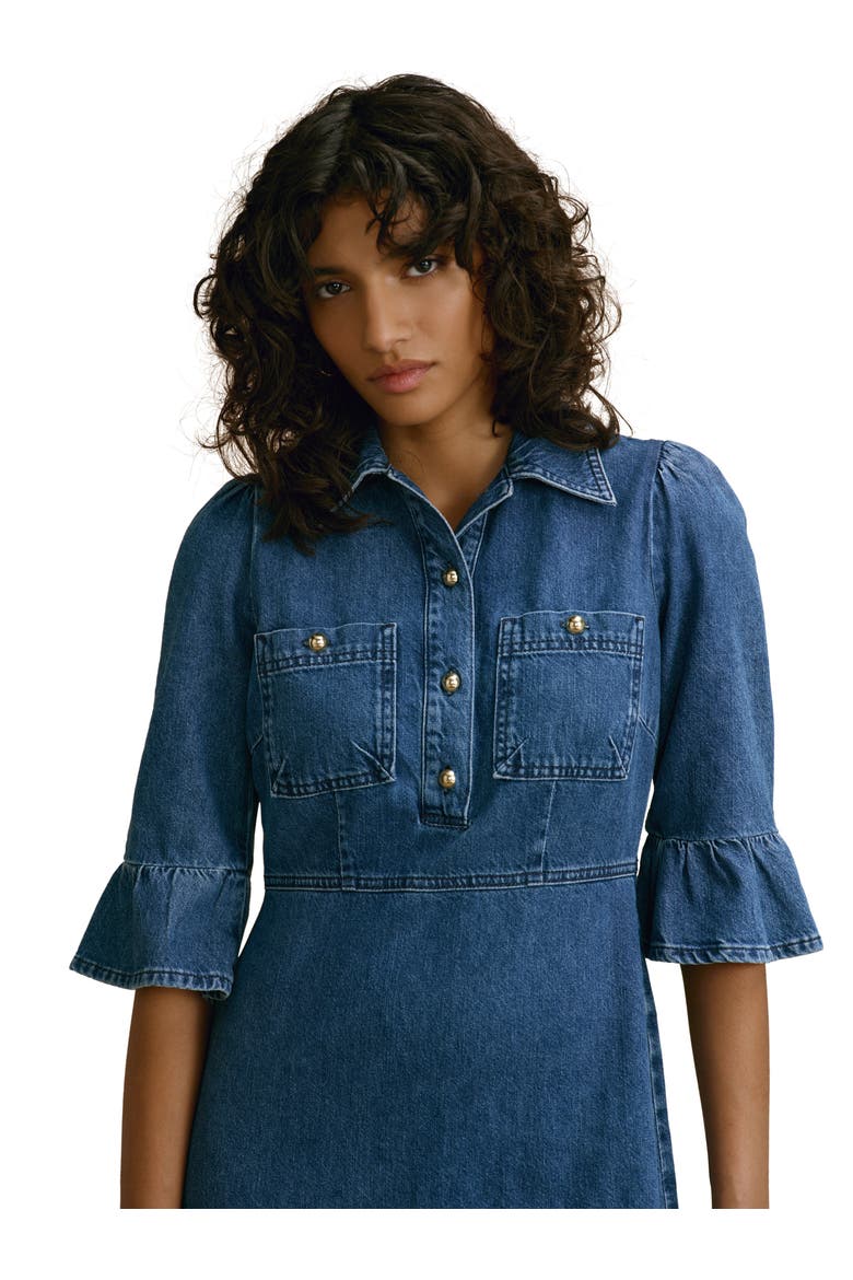 Ruffle Hem Denim Midi Dress, Alternate, color, Blue