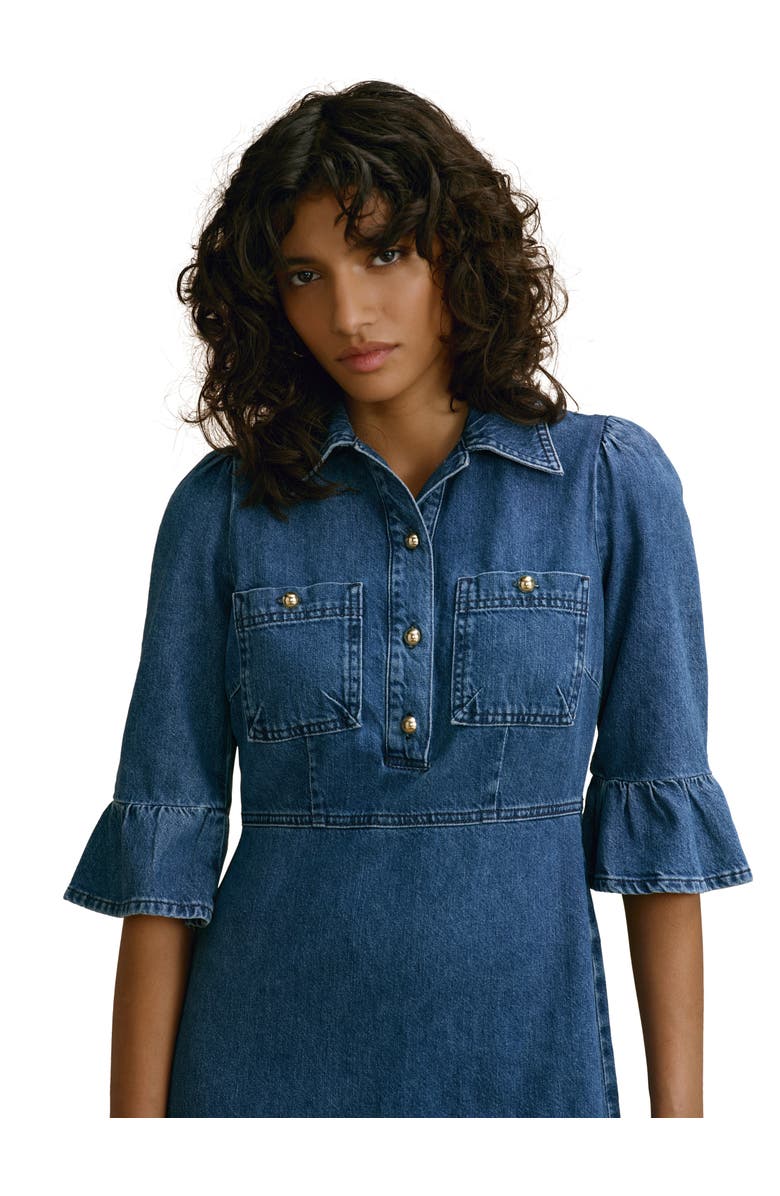 MINT VELVET Ruffle Hem Denim Midi Dress, Alternate, color, Blue