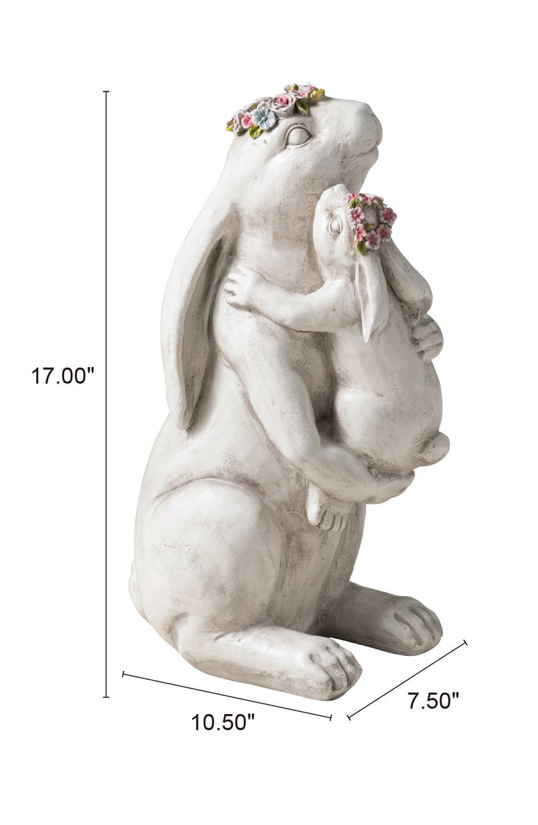 Glitzhome 17"H MGO Hugging Mom and Baby Rabbit Statue, Alternate, color, White