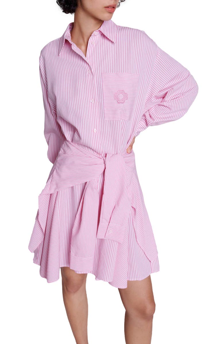 maje Riavita Tie Waist Long Sleeve Shirtdress, Alternate, color, 